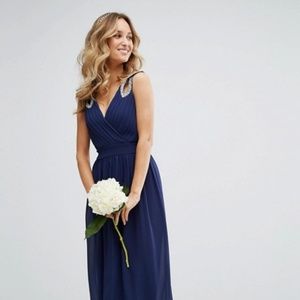 TFNC Beaded Maxi Dress in Dark Navy Blue